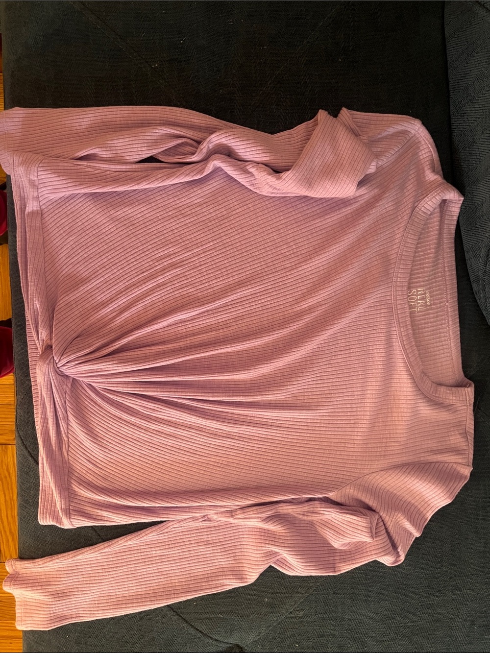 aerie Ribbed Twist-Front Long Sleeve Top - Lilac real soft